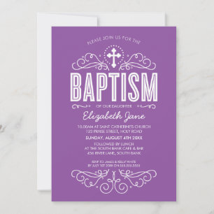 Invitation BAPTISM élégant tourbillon violet violet audacieux