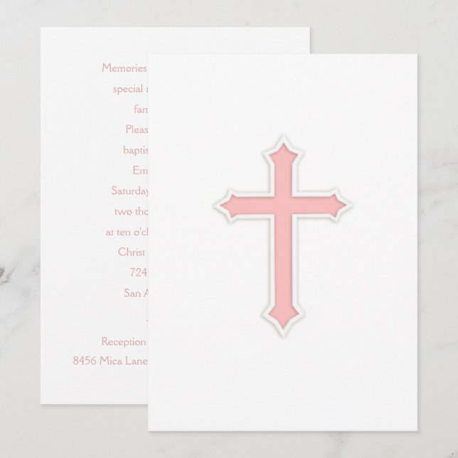 Invitation Baptism "Embossed" Cross Pink (Front/Back)
