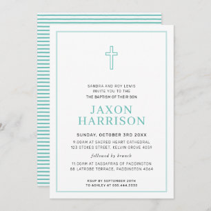Invitation BAPTISM moderne croix minimale simple vert menthe
