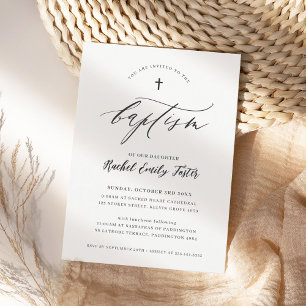 Invitation BAPTISM moderne minima calligraphie élégant noir
