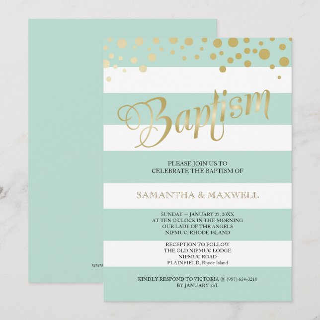 Invitation BAPTISM Neutral - Twins (Devant / Derrière)