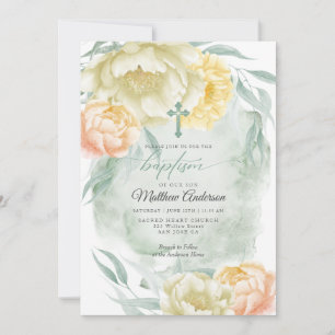 Invitation BAPTISME Citron d'ivoire rustique Jaune Floral