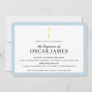 Invitation BAPTISME MODERNE Croix minimale or croix simple bl