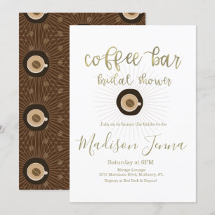 Invitation Bar à café Baby Shower Écriture Dorée