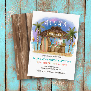 Invitation Bar à Tiki Plage Étoiles de Lune Anniversaire Trop