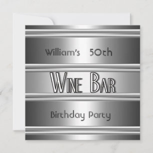 Invitation Bar à vin métal Argent Noir 50e Anniversaire Homme