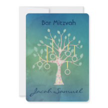 Bar Bat Bnai Arbre de vie Mitzvah Aquarelle bleu