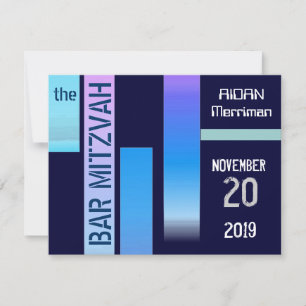 Invitation Bar Bat mitzvah Blue Stripes Mitzvah