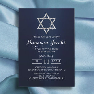 Invitation Bar Bat mitzvah Moderne Marine étoile bleue de Dav