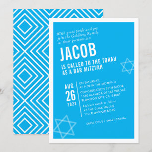 Invitation BAR BOLD MITZVAH simple angle moderne aqua blanc