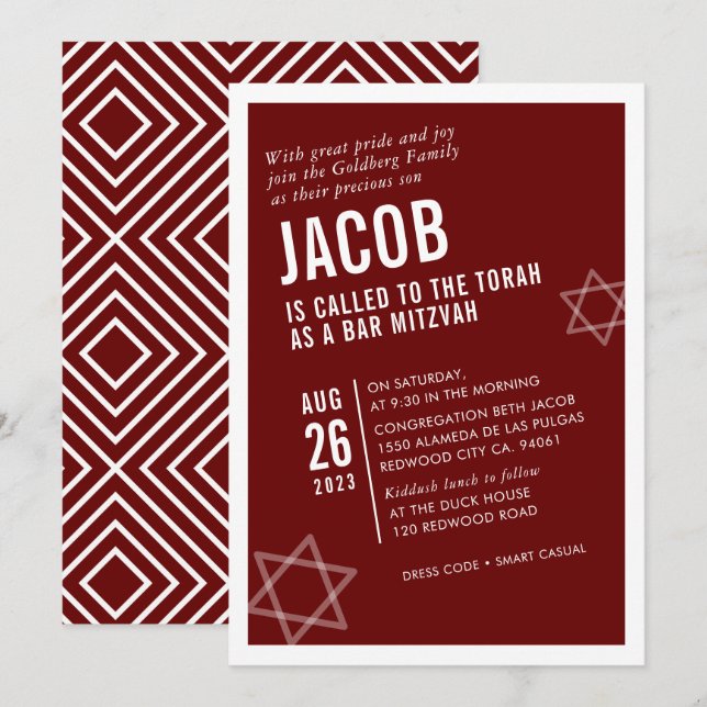 Invitation BAR BOLD MITZVAH simple angle moderne marron blanc (Devant / Derrière)