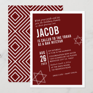 Invitation BAR BOLD MITZVAH simple angle moderne marron blanc