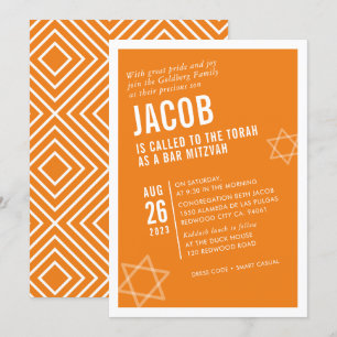 Invitation BAR BOLD MITZVAH simple angle moderne orange blanc