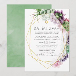 Invitation Bar Mitzvah aquarelle géométrique succulente