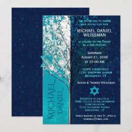 Invitation Bar Mitzvah Arbre de vie avec étoiles
