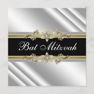Invitation Bar Mitzvah argent noir et or