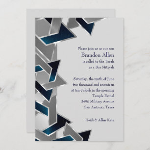 Invitation Bar Mitzvah Argent Turquoise bleu gris étoile de D