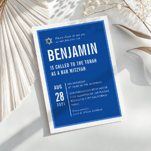 Invitation BAR MITZVAH audacieux plain moderne géométrique bl