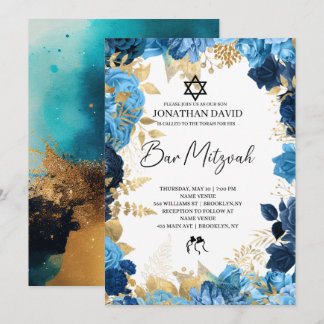 Invitation Bar Mitzvah\Bat mitzvah, Anniversaire, Blue Gold S