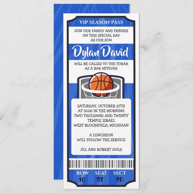 Invitation Bar Mitzvah Batteuse de Basket-ball (Devant / Derrière)