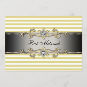 Invitation Bar Mitzvah Batteuse Rayée Jaune Blanc