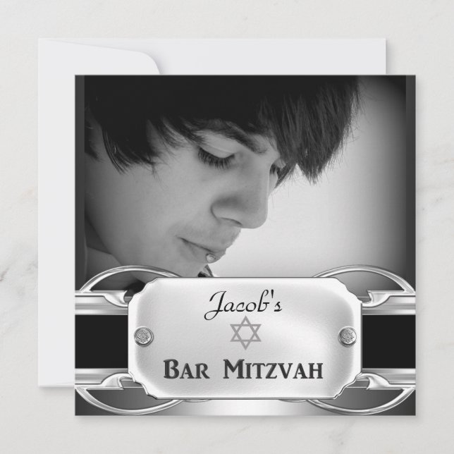 Invitation Bar Mitzvah Black Silver Metal mâle (Devant)