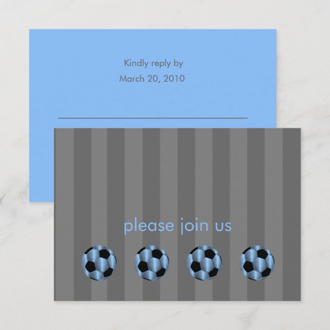 Invitation Bar Mitzvah Bleu clair et noir balle de football (Devant / Derrière)