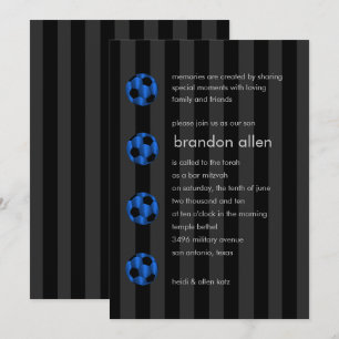 Invitation Bar Mitzvah Bleu et Black Soccer Ball
