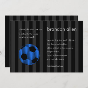 Invitation Bar Mitzvah Bleu et Black Soccer Ball
