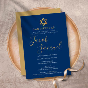 Invitation Bar Mitzvah bleu marine or écriture