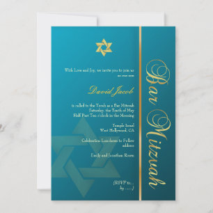 Invitation Bar Mitzvah/bleu turquoise/or