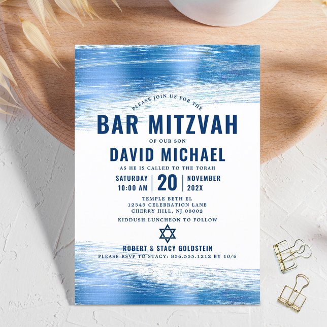 Invitation Bar Mitzvah Bold Moderne Marine Typographie Blue F (Créateur téléchargé)
