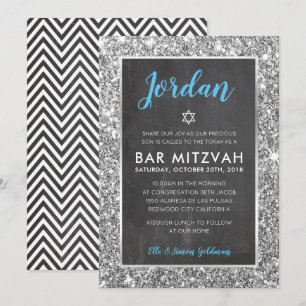 Invitation BAR MITZVAH cool tableau noir argent parties scint