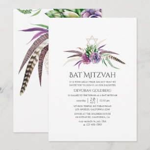 Invitation Bar Mitzvah de succulents boho mystiques