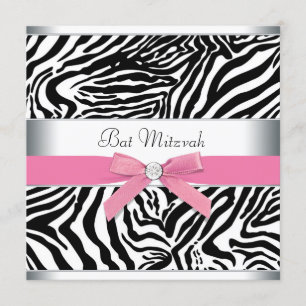 Invitation Bar Mitzvah élégante Zèbre Rose