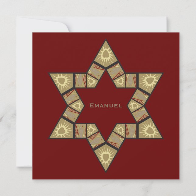 Invitation Bar Mitzvah Emanuel Star David Maroon (Devant)