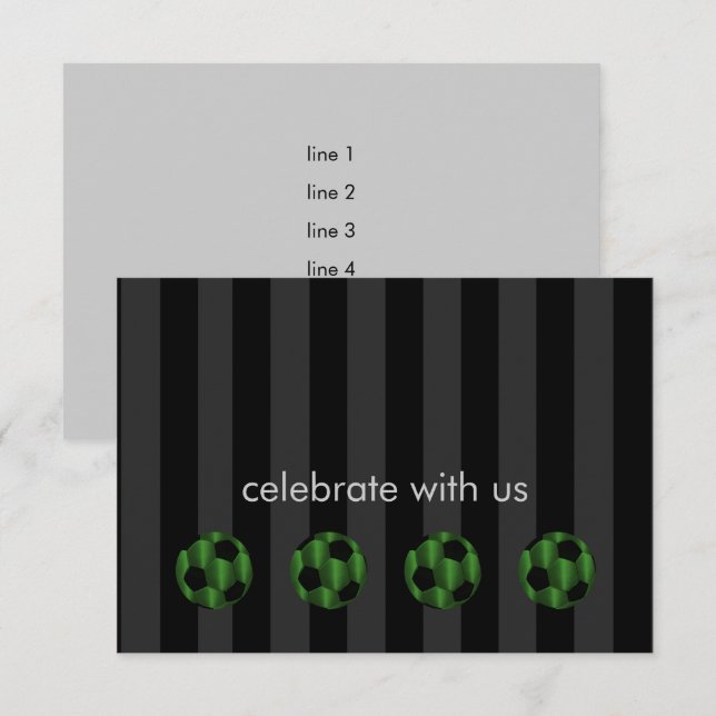 Invitation Bar Mitzvah Emerald Balle de football vert et noir (Devant / Derrière)