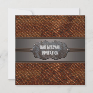 Invitation Bar Mitzvah en cuir marron Brun rustique