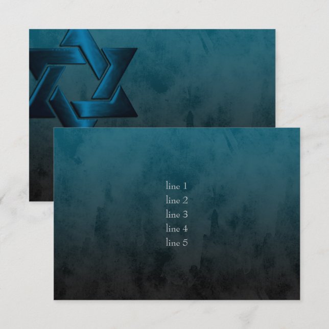 Invitation Bar Mitzvah Etoile bleue Turquoise élégante de Dav (Devant / Derrière)