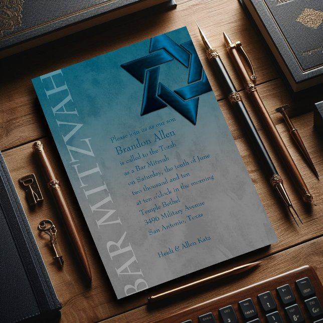 Invitation Bar Mitzvah Etoile bleue Turquoise élégante de Dav (Créateur téléchargé)