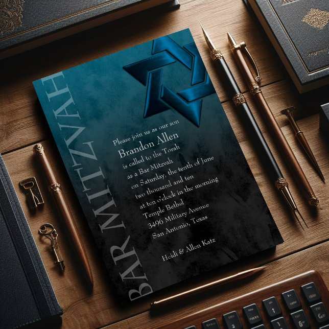 Invitation Bar Mitzvah Etoile bleue Turquoise élégante de Dav (Créateur téléchargé)