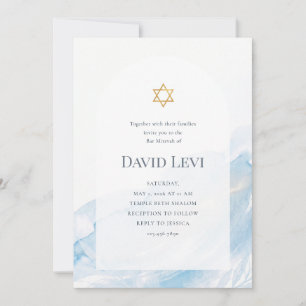 Invitation Bar Mitzvah étoile de David aquarelle bleue modern