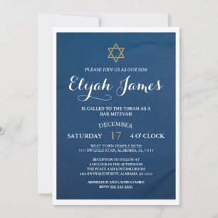 Invitation Bar Mitzvah étoile de David moderne élégant bleu o