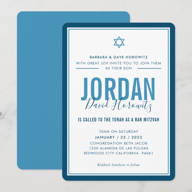 Invitation BAR MITZVAH étoile moderne garçon denim bleu simpl (Devant / Derrière)