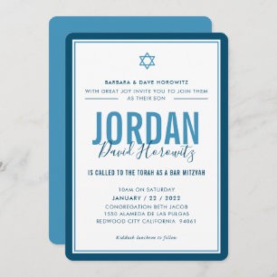 Invitation BAR MITZVAH étoile moderne garçon denim bleu simpl