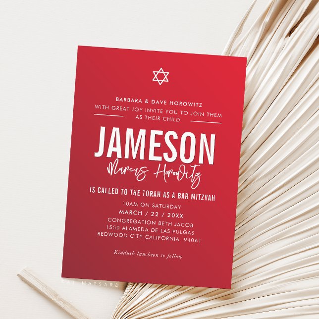Invitation BAR MITZVAH étoile moderne garçon rouge Bourgogne  (Créateur téléchargé)