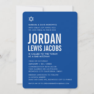 Invitation BAR MITZVAH étoile moderne garçon royal bleu blanc