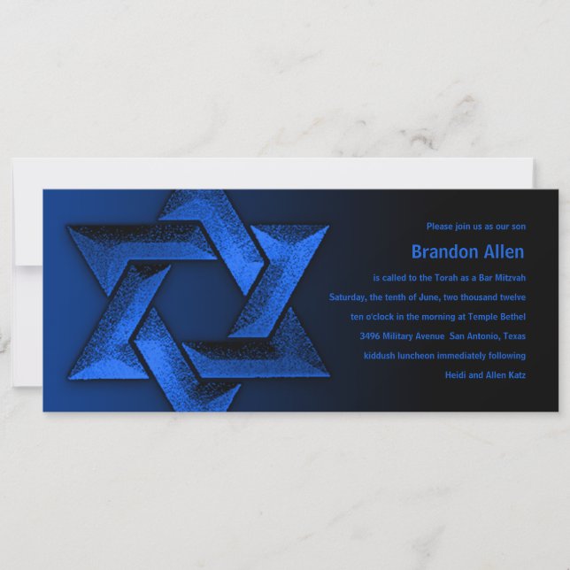 Invitation Bar Mitzvah Étoile noire et bleue de David (Devant)