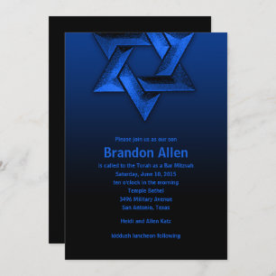 Invitation Bar Mitzvah Étoile noire et bleue de David