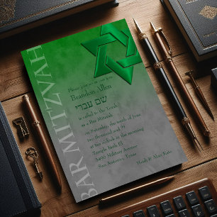 Invitation Bar Mitzvah Étoile verte élégante de David Ombre